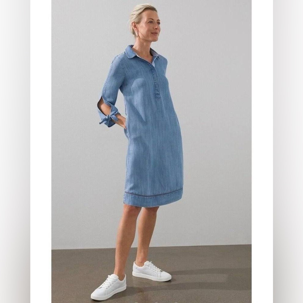 NWT Chico’s Tencel Denim Tie Sleeve Dress Size L Minimalist Casual Coastal